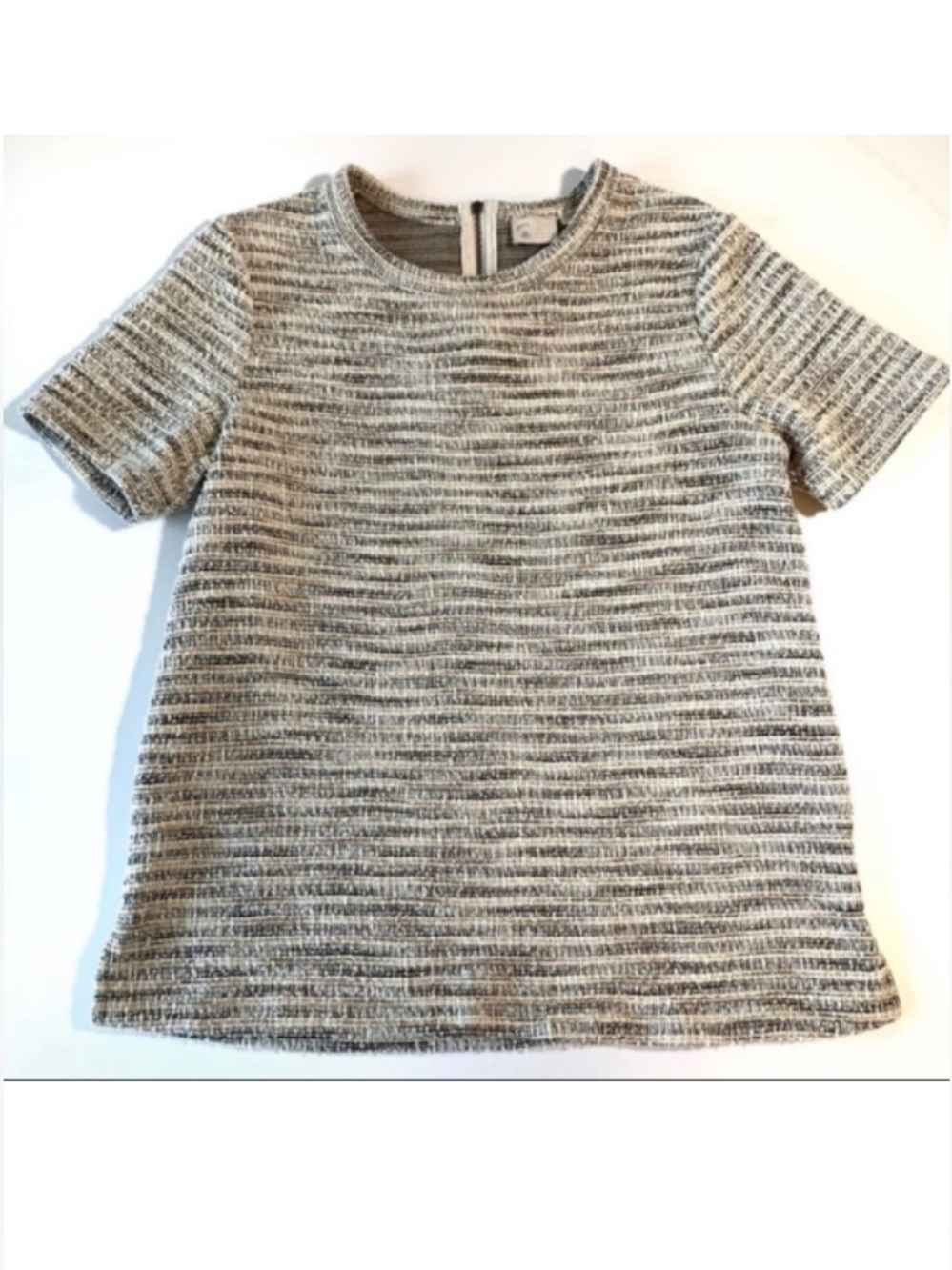 Anthropology Postmark Tweed and Gold Crewneck Short Sleeve Top Zipper Back S